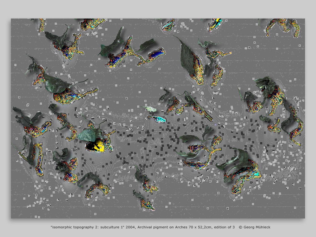 "isomorphic topography 2: subculture 1" 2004, Archival pigment on Arches 70 x 52,2cm, edition of 3   © Georg Mühleck